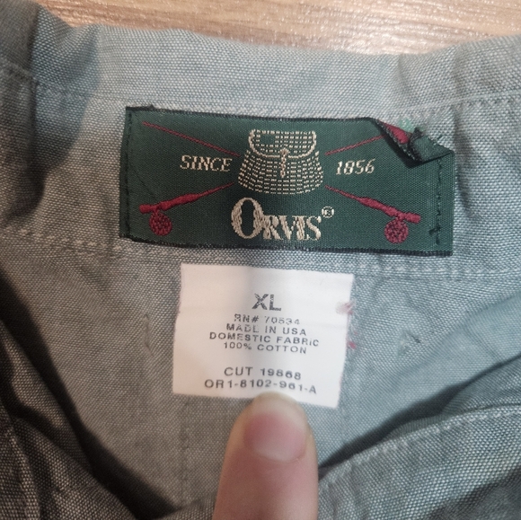 Orvis Men’s XL Short Sleeve Button Front Shirt Green 100% Cotton Made In Usa - Picture 3 of 6